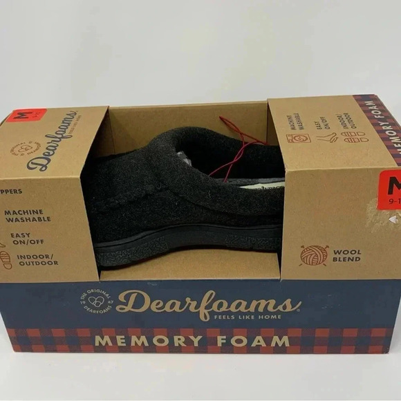 NIB Dearfoams Mens Medium (Shoe Size 9 10) Wool Blend Clog Style Slippers Black - Picture 4 of 7